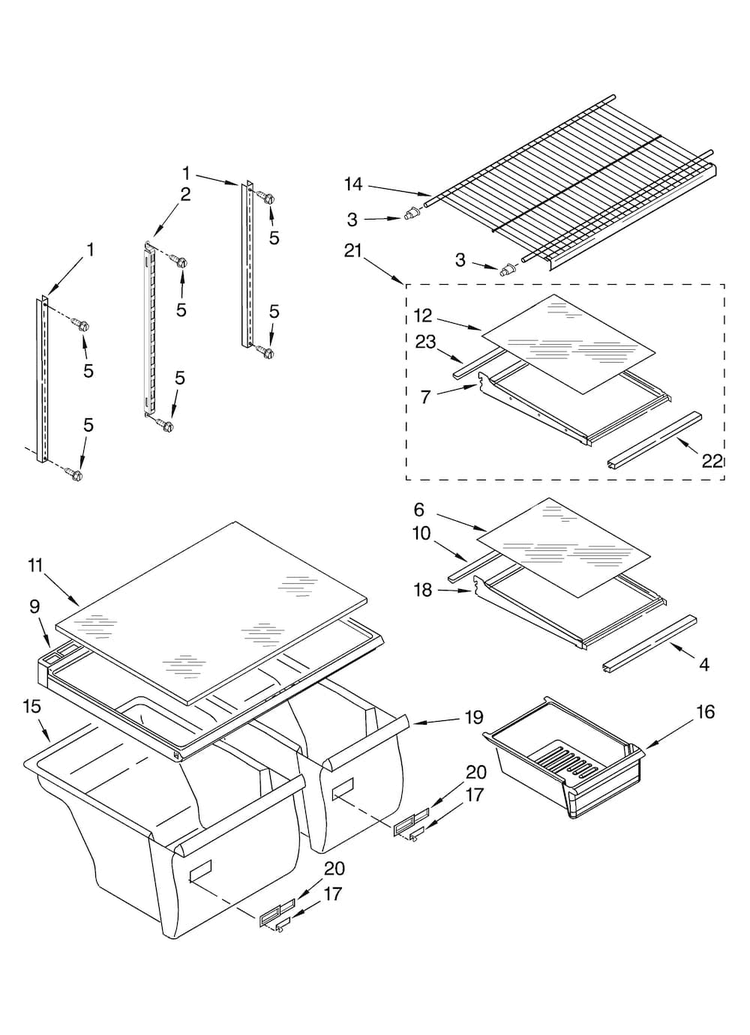 Shelf Parts Diagram and Parts List for A9RXNMFWS00  Amana Refrigerator