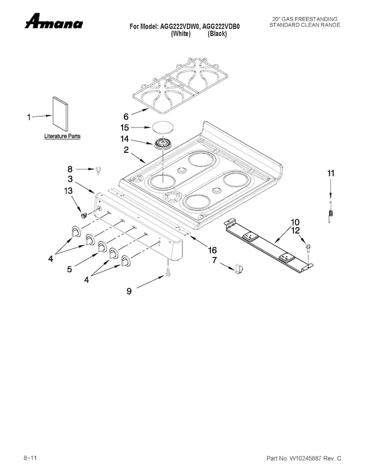 Cooktop Parts Diagram and Parts List for AGG222VDB0  Amana Range