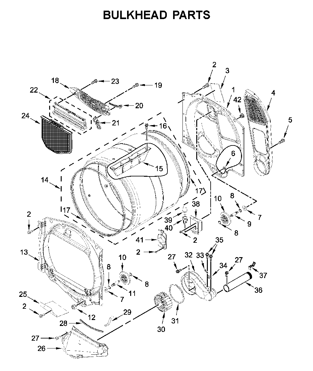 Bulkhead parts Diagram and Parts List for YMED6230HC0  Maytag Dryer