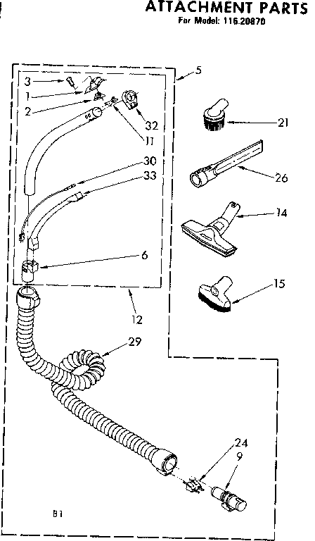 Attachment Parts Diagram and Parts List for 11620870  Kenmore Canister Vacuum