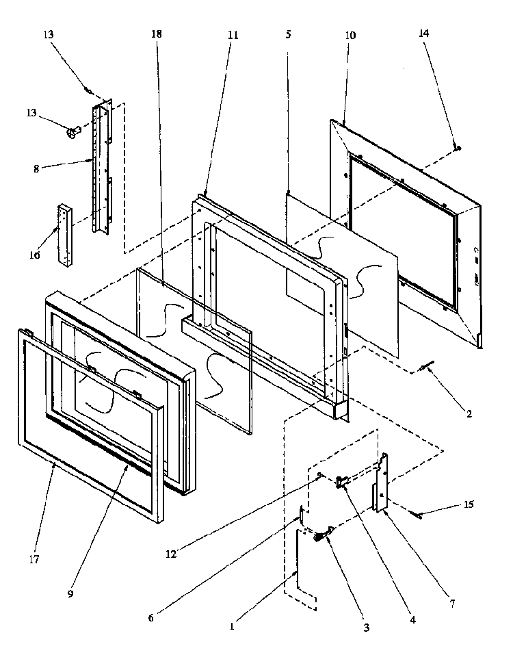 Microwave Door Assy Diagram and Parts List for AOR27DE-P1132341NE  Amana Microwave