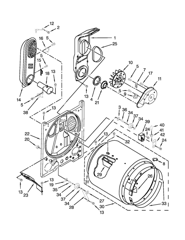 Bulkhead Parts Diagram and Parts List for NGD4700YQ2  Amana Dryer