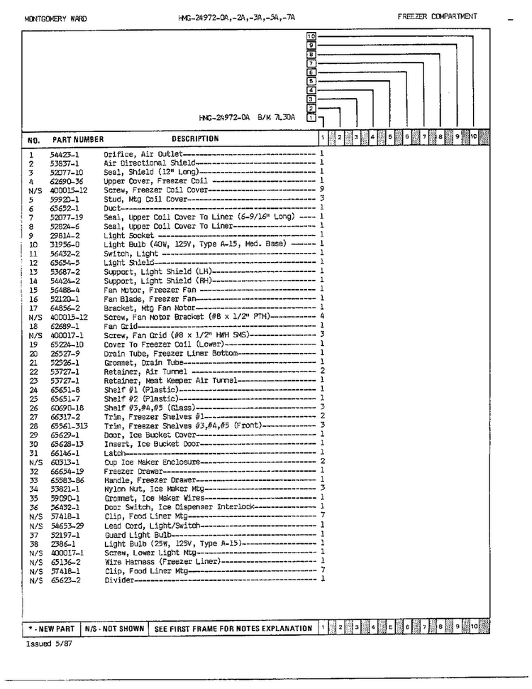 Freezer Compartment Assembly Page 2 Diagram and Parts List for 24972A  Admiral Refrigerator