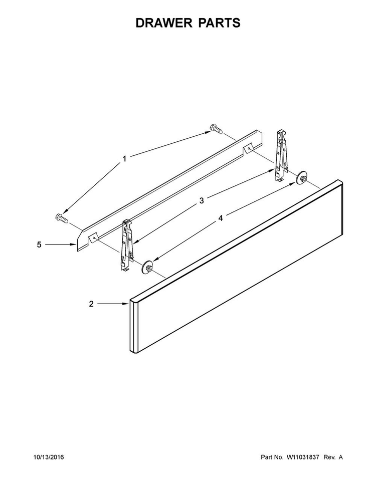 Drawer Parts Diagram and Parts List for JDS1750ES1  Jenn-Air Range