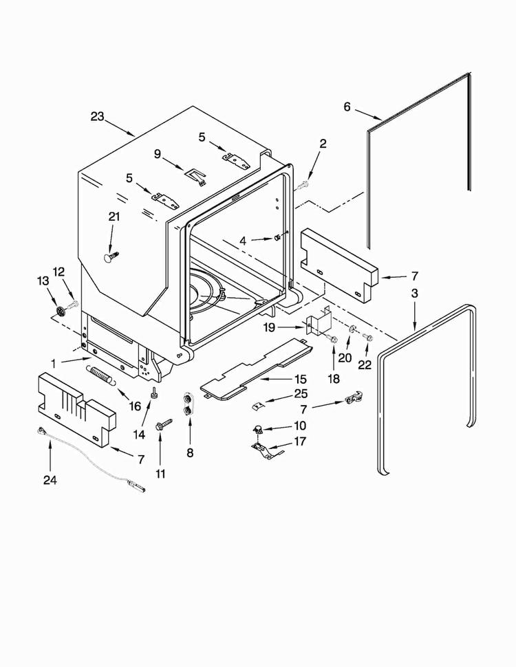 Tub And Frame Parts Diagram and Parts List for JDB3600AWX5  Jenn-Air Dishwasher