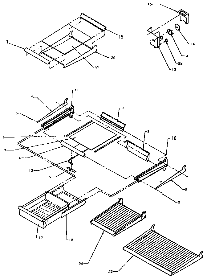 Cabinet Shelving Diagram and Parts List for THI18S3W-P1195401W  Amana Refrigerator