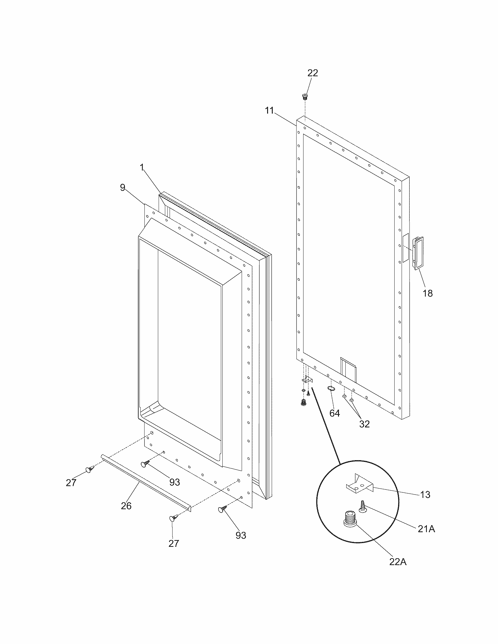 Door Diagram and Parts List for FMR15  Crosley Freezer