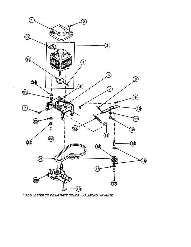 Motor/belt/pump/idler Diagram and Parts List for LW6123LM-PLW6123LMB  Amana Washer