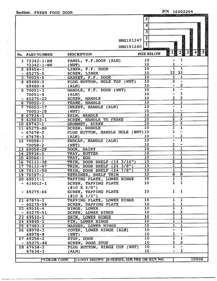 Fresh Food Door Page 2 Diagram and Parts List for 19124-0  Admiral Refrigerator