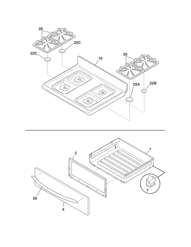 Top/drawer Diagram and Parts List for CRG3480PSA  Crosley Range