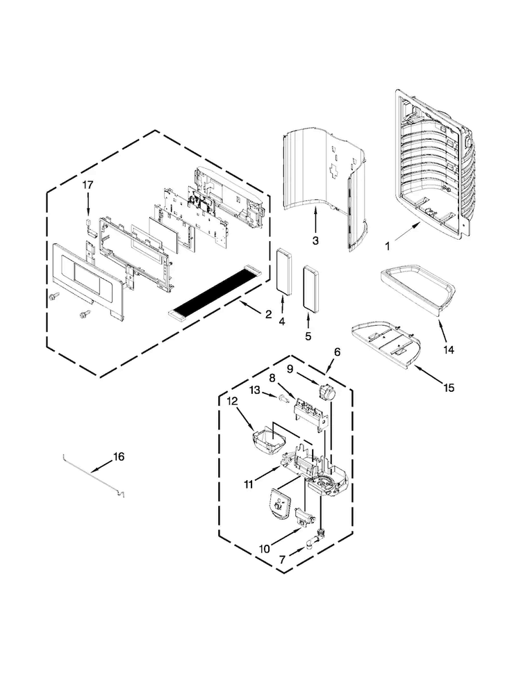 Dispenser Front Parts Diagram and Parts List for MFI2670XEM7  Maytag Refrigerator