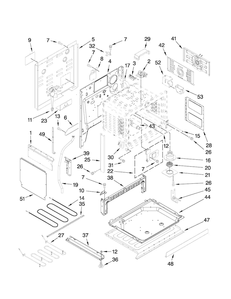 Chassis Parts Diagram and Parts List for JDS9865BDP22  Jenn-Air Range