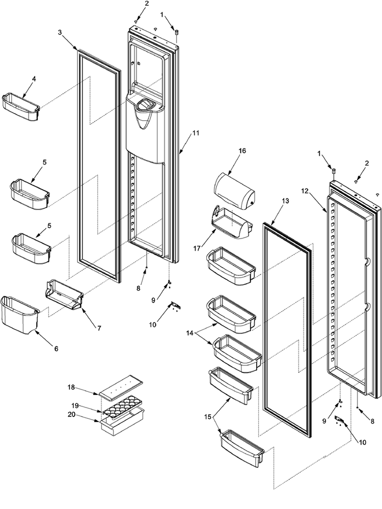 Ref/fz Door And Shelf Diagram and Parts List for XRSS264BW-PXRSS264BW0  Amana Refrigerator