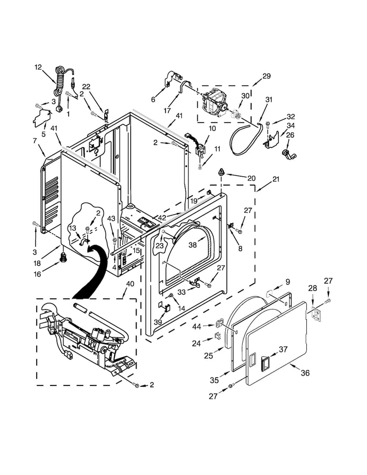 Cabinet Parts Diagram and Parts List for MGDC555DW1  Maytag Dryer