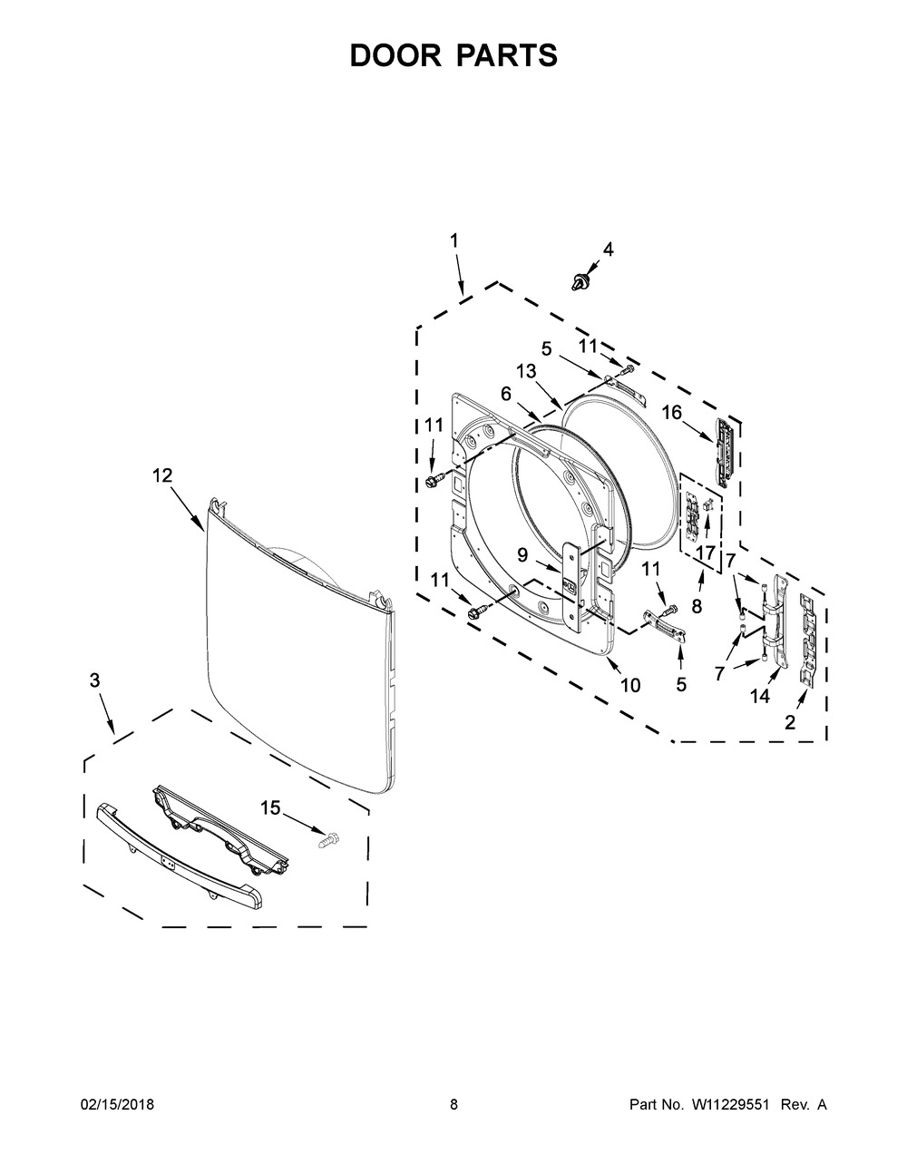 Door Parts Diagram and Parts List for YMED5500FC2  Maytag Dryer