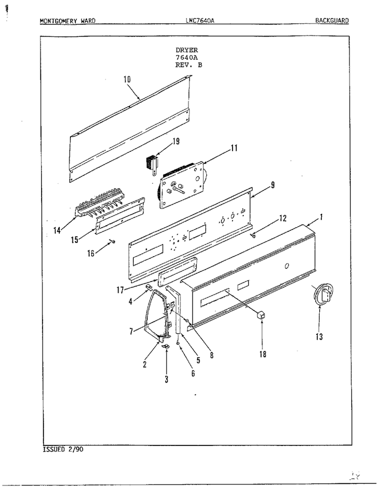 Complete Dryer Assembly Diagram and Parts List for 7640A REV B Norge Dryer