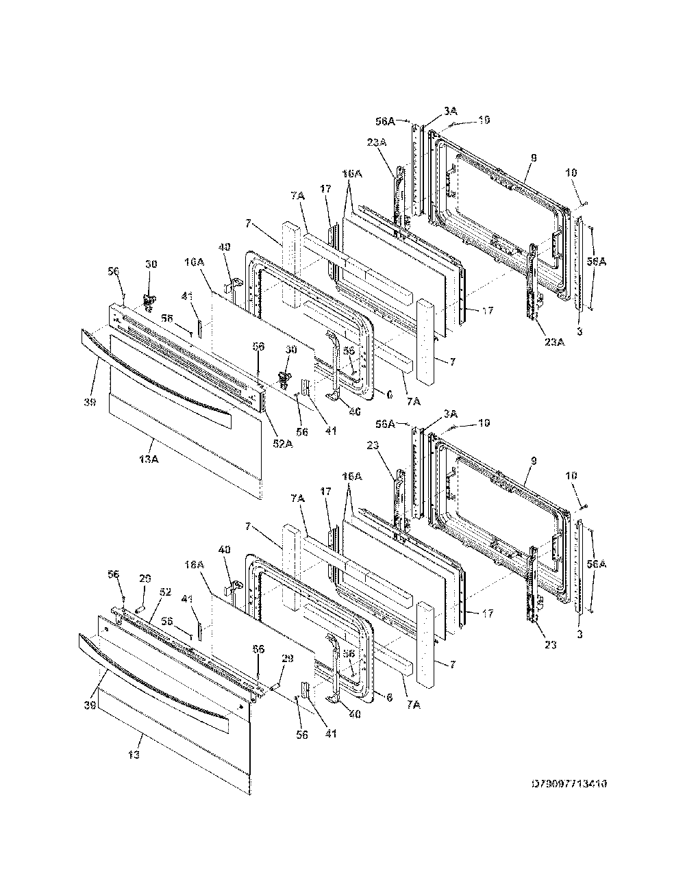 Doors Diagram and Parts List for 79097403410  Kenmore Range