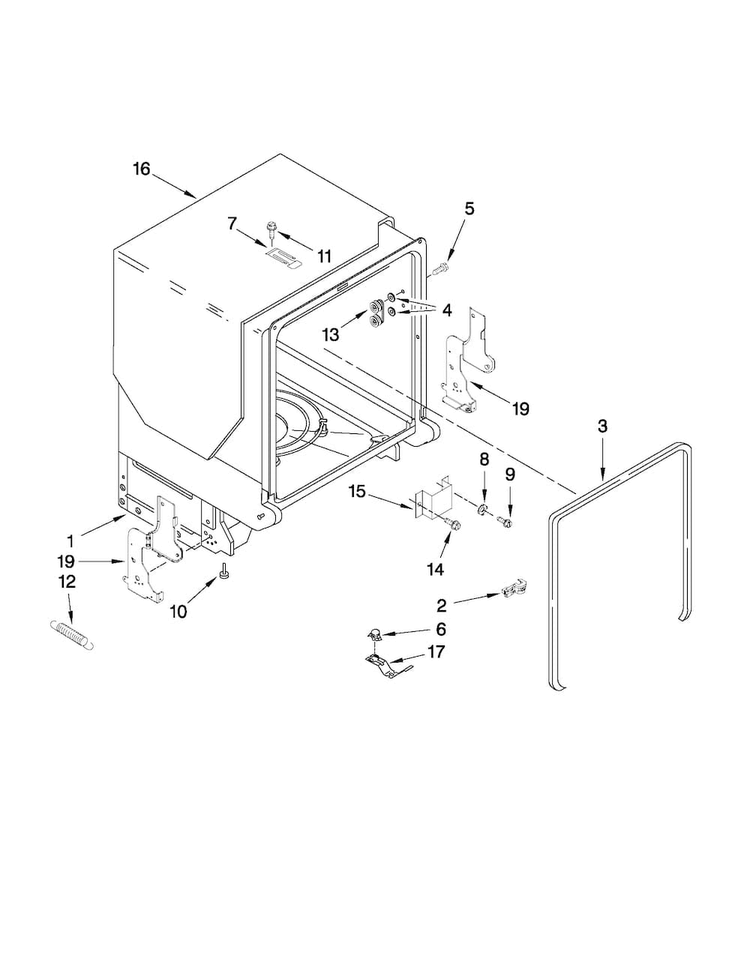Tub And Frame Parts Diagram and Parts List for MDB4709AWB2  Maytag Dishwasher