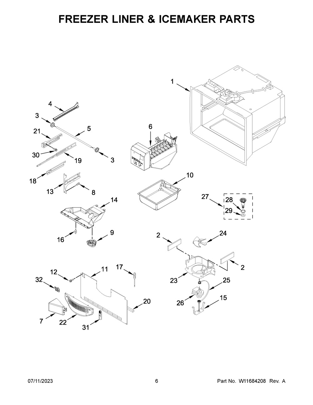 Freezer Liner And Icemaker Parts Diagram and Parts List for MFC2062FEZ10  Maytag Refrigerator
