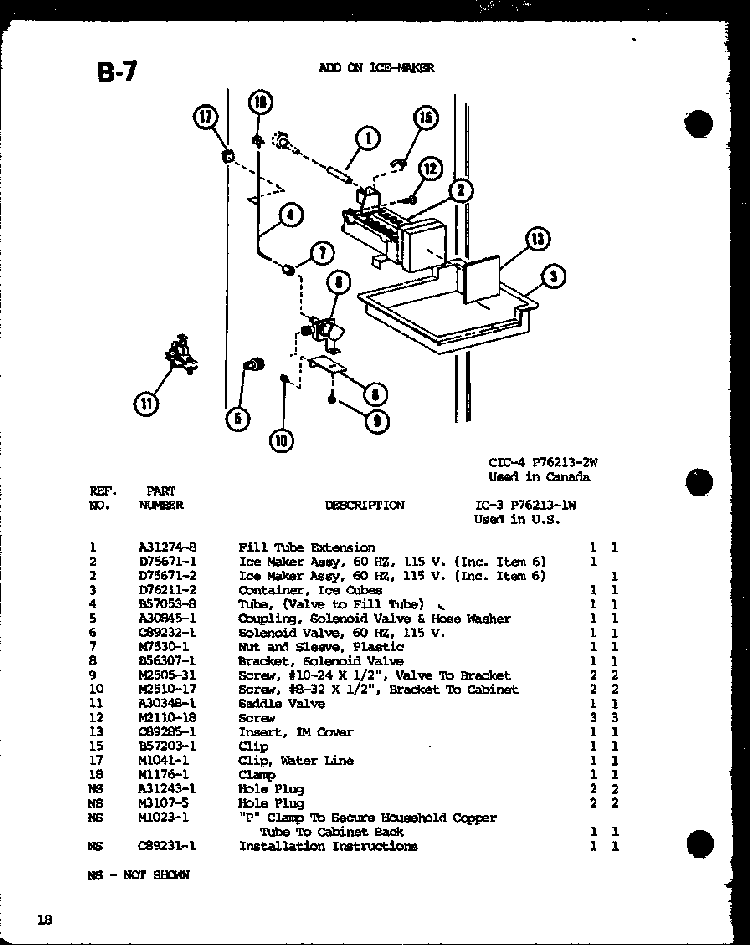 Add On Ice-maker Diagram and Parts List for TM16G-P75535-7W  Amana Refrigerator