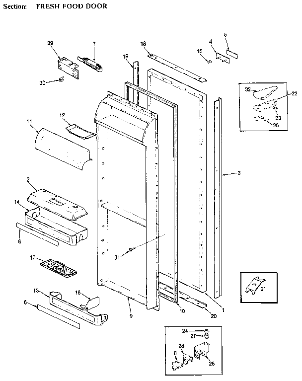 Fresh Food Door Diagram and Parts List for JRSD246B MBQ81C Jenn-Air Refrigerator