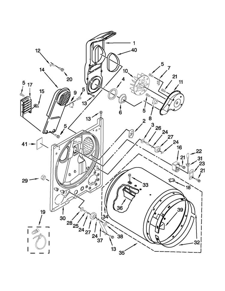 Bulkhead Parts Diagram and Parts List for MEDC300XW1  Maytag Dryer