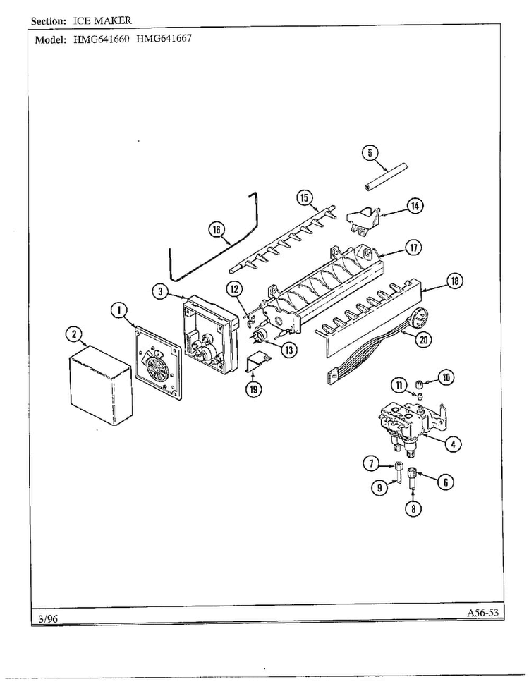 Ice Maker Diagram and Parts List for HMG-641670  Admiral Refrigerator