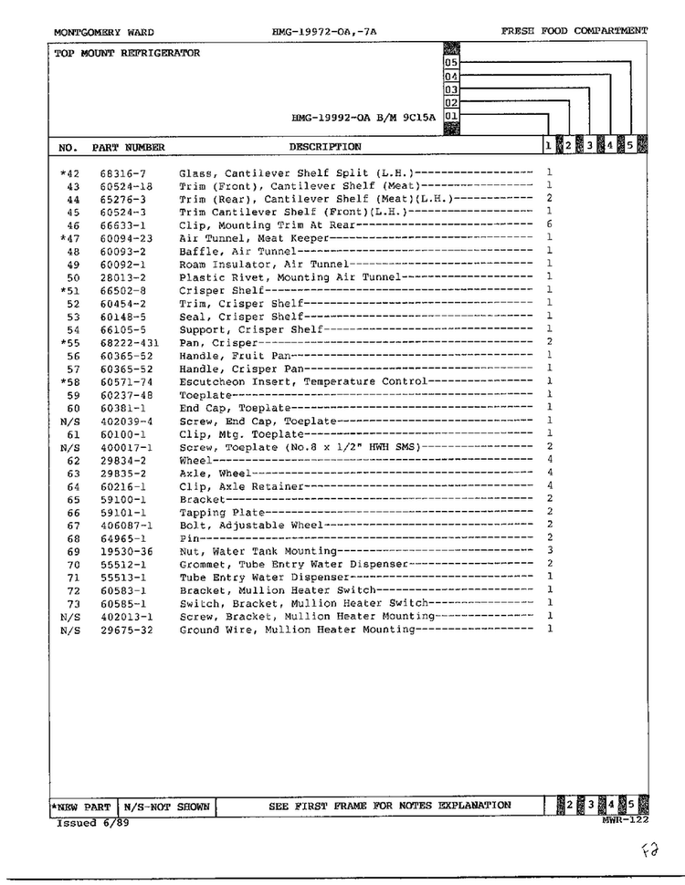 Fresh Food Compartment Page 3 Diagram and Parts List for 19992A  Admiral Refrigerator