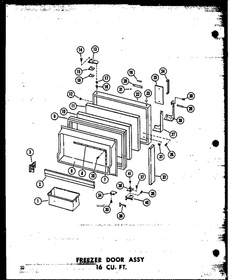 Freezer Door Assy 16 Cu. Ft. Diagram and Parts List for T16N-C-P60236-42WC  Amana Refrigerator