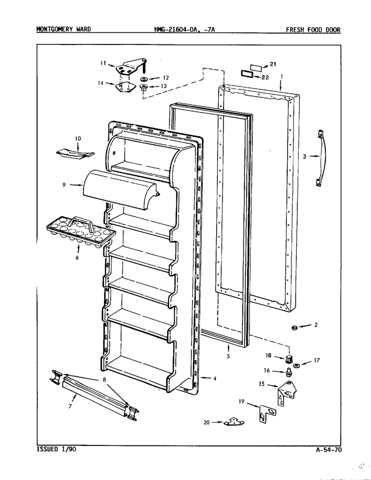 Fresh Food Door Diagram and Parts List for 21604A  Admiral Refrigerator