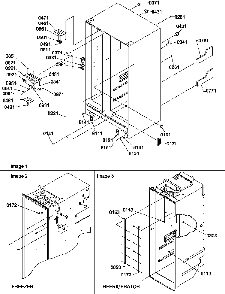 Cabinet Parts Diagram and Parts List for SXD520TW-P1310001WW  Amana Refrigerator
