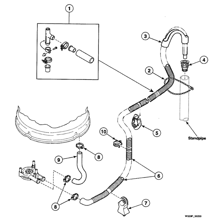 Drain Hoses Diagram and Parts List for SWT920WN1124  Speed Queen Washer