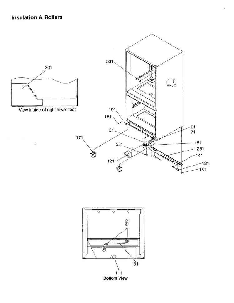 Insulation And Rollers Diagram and Parts List for BC21V1C-P1325022WC  Amana Refrigerator