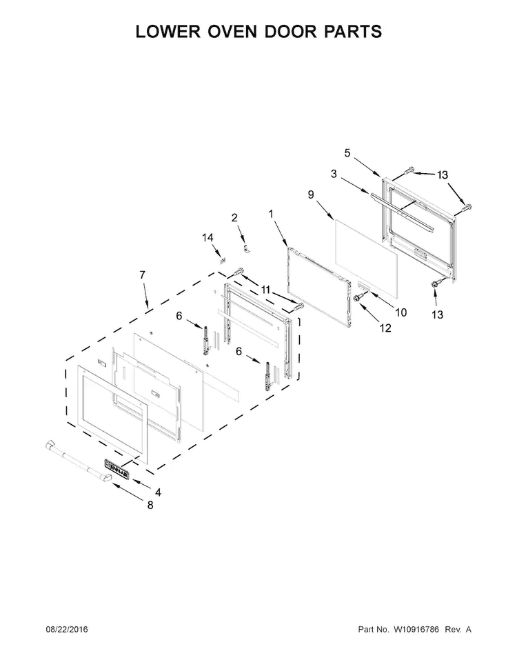Lower Oven Door Parts Diagram and Parts List for JJW3830DP02  Jenn-Air Wall Oven