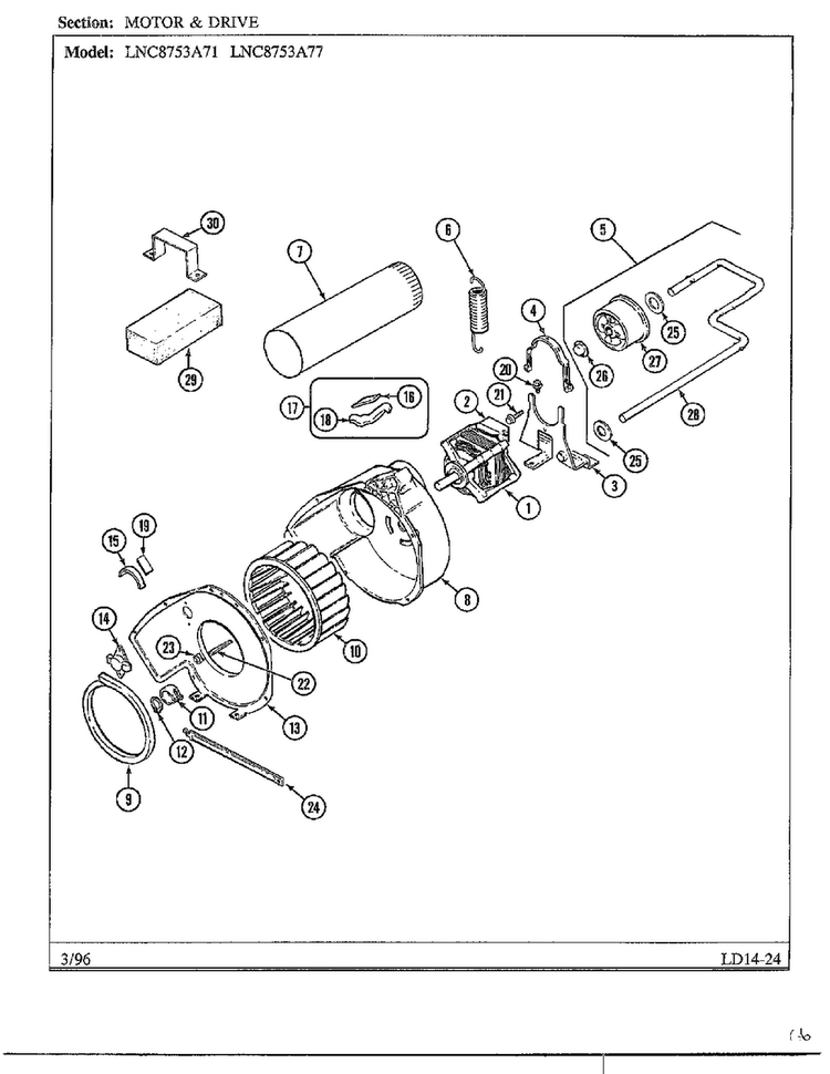 Motor And Drive Diagram and Parts List for LNC-8753A77  Maytag Dryer