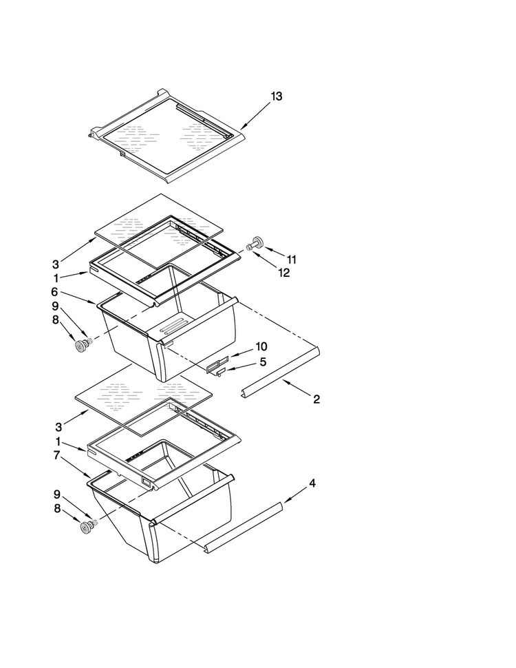 Refrigerator Shelf Parts Diagram and Parts List for MSD2574VEM00  Maytag Refrigerator