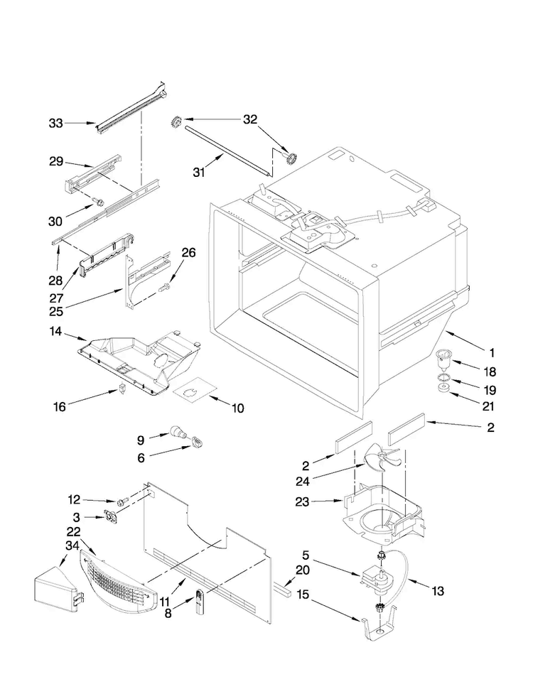 Freezer Liner Parts Diagram and Parts List for AFD2535DEW10  Amana Refrigerator
