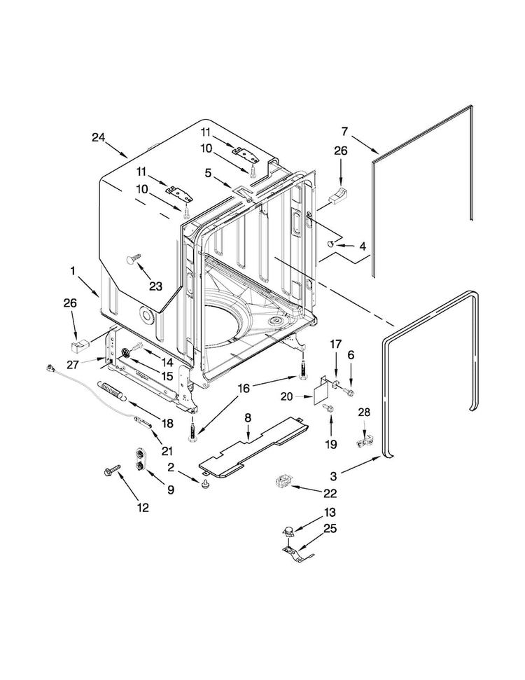 Tub And Frame Parts Diagram and Parts List for JDB8200AWS1  Jenn-Air Dishwasher