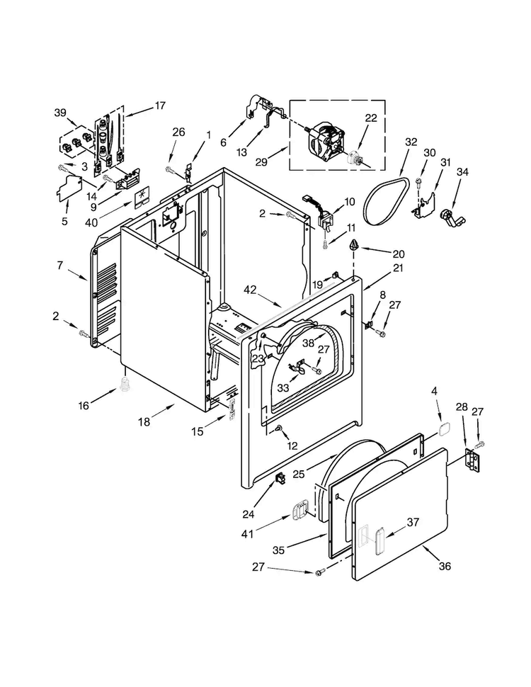Cabinet Parts Diagram and Parts List for CED126SDW1  Crosley Dryer