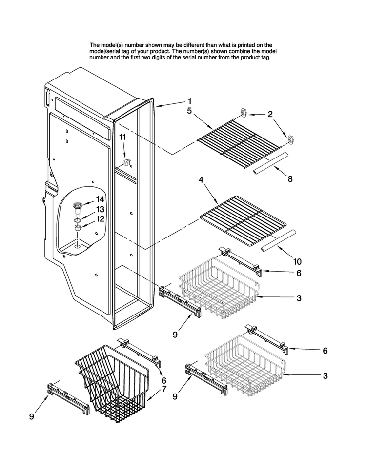Freezer Liner Parts Diagram and Parts List for AC2228HEKW13  Amana Refrigerator