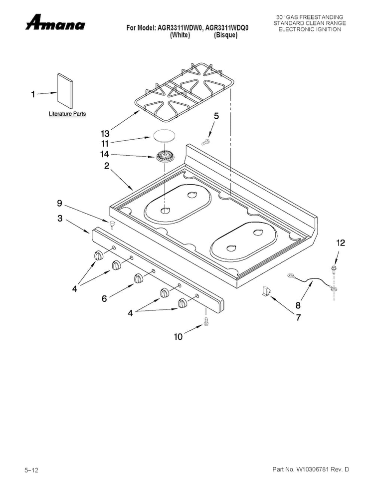 Cooktop Parts Diagram and Parts List for AGR3311WDQ0  Amana Range