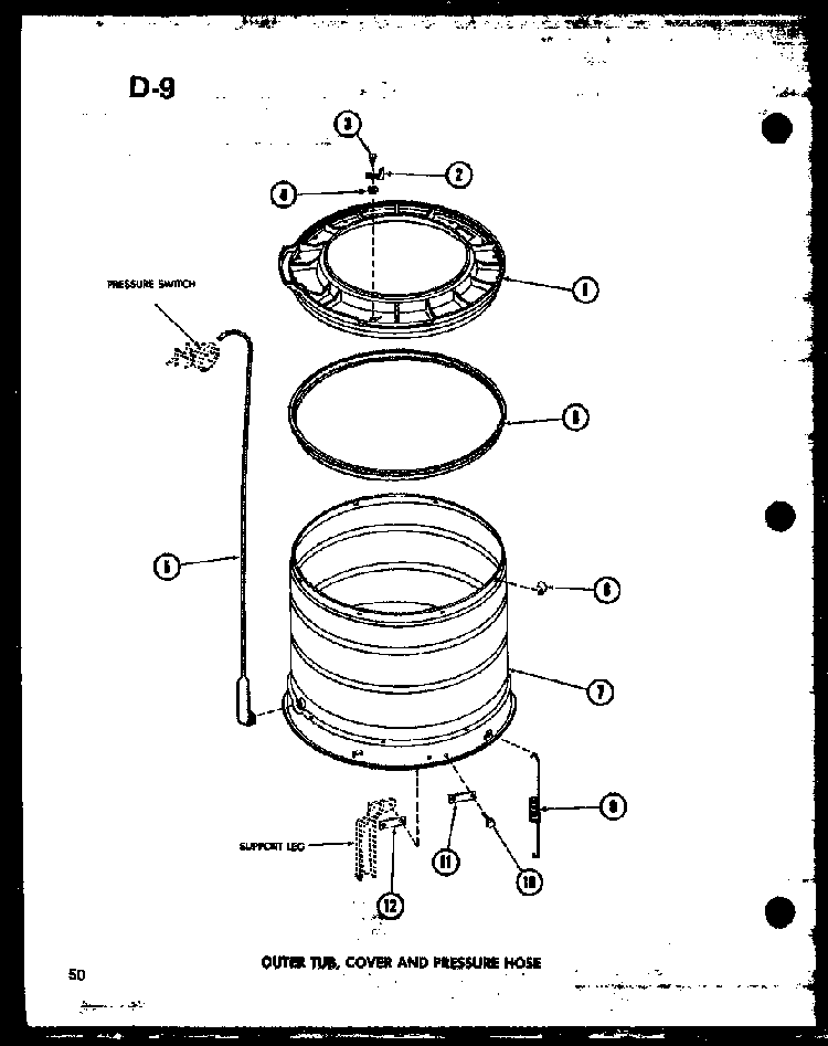 Outer Tub Diagram and Parts List for TAA800 P75751-7W Amana Dryer