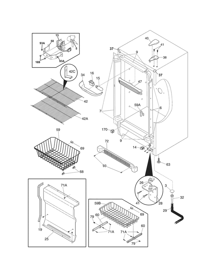 Cabinet Diagram and Parts List for CFUFHC21PW1  Crosley Freezer
