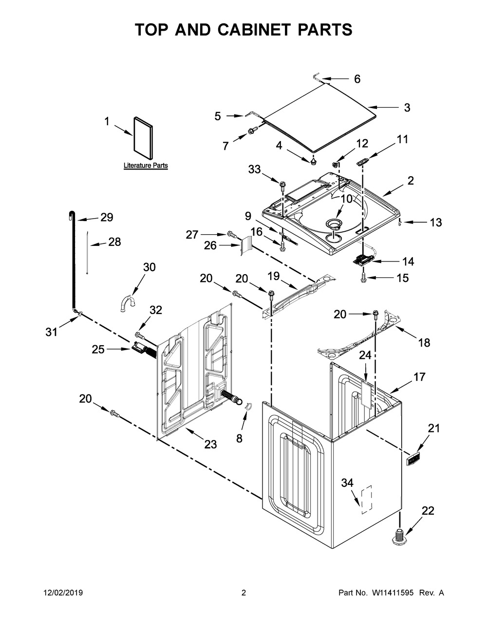 Top And Cabinet Parts Diagram and Parts List for MVWB865GC1  Maytag Washer