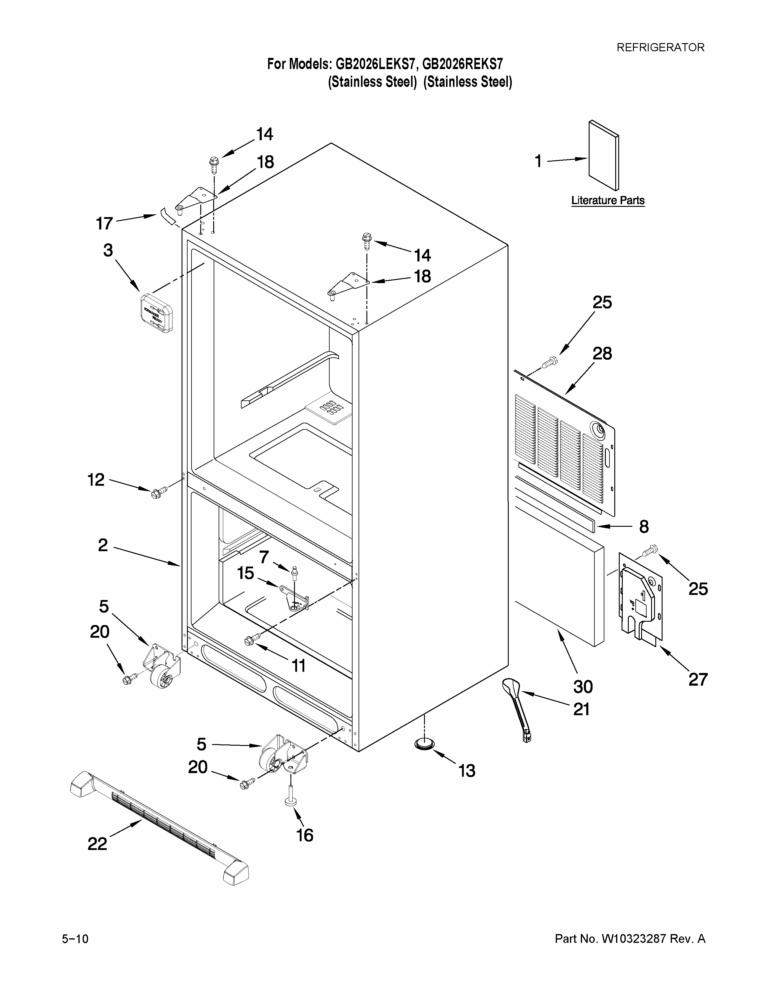 Cabinet Parts Diagram and Parts List for GB2026LEKS7  Amana Refrigerator