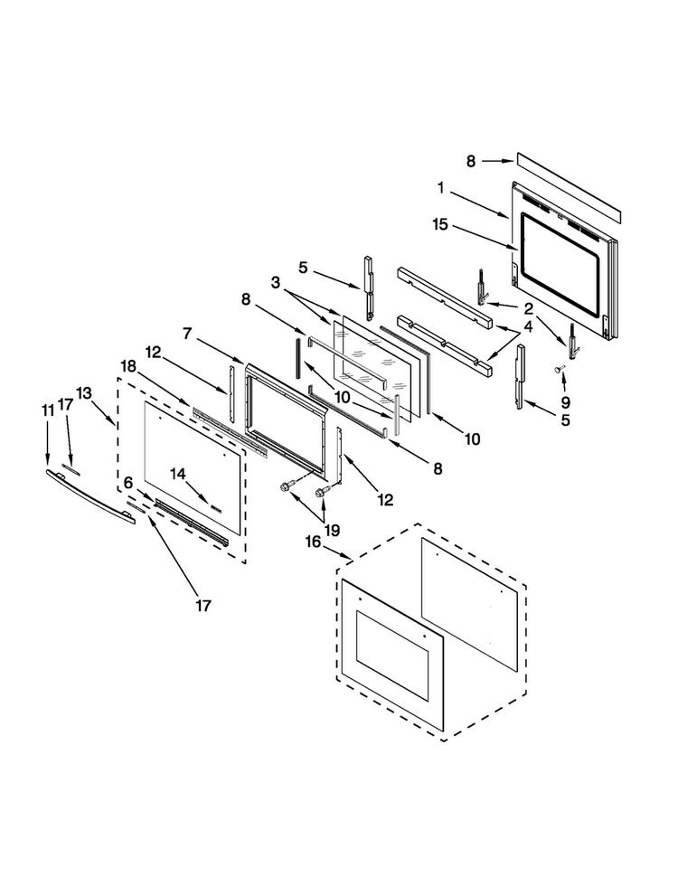 Oven Door Parts Diagram and Parts List for JJW2430WS01  Jenn-Air Wall Oven