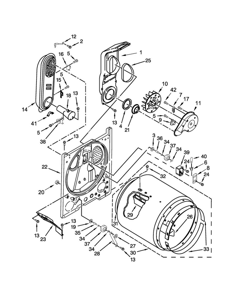 Bulkhead Parts Diagram and Parts List for NGD4705EW1  Amana Dryer