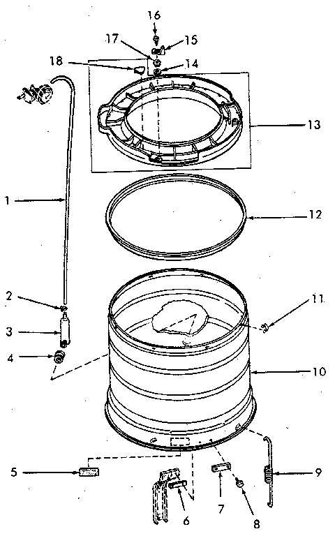 Outer Tub, Cover And Pressure Hose Diagram and Parts List for NA4621W33721  Speed Queen Washer