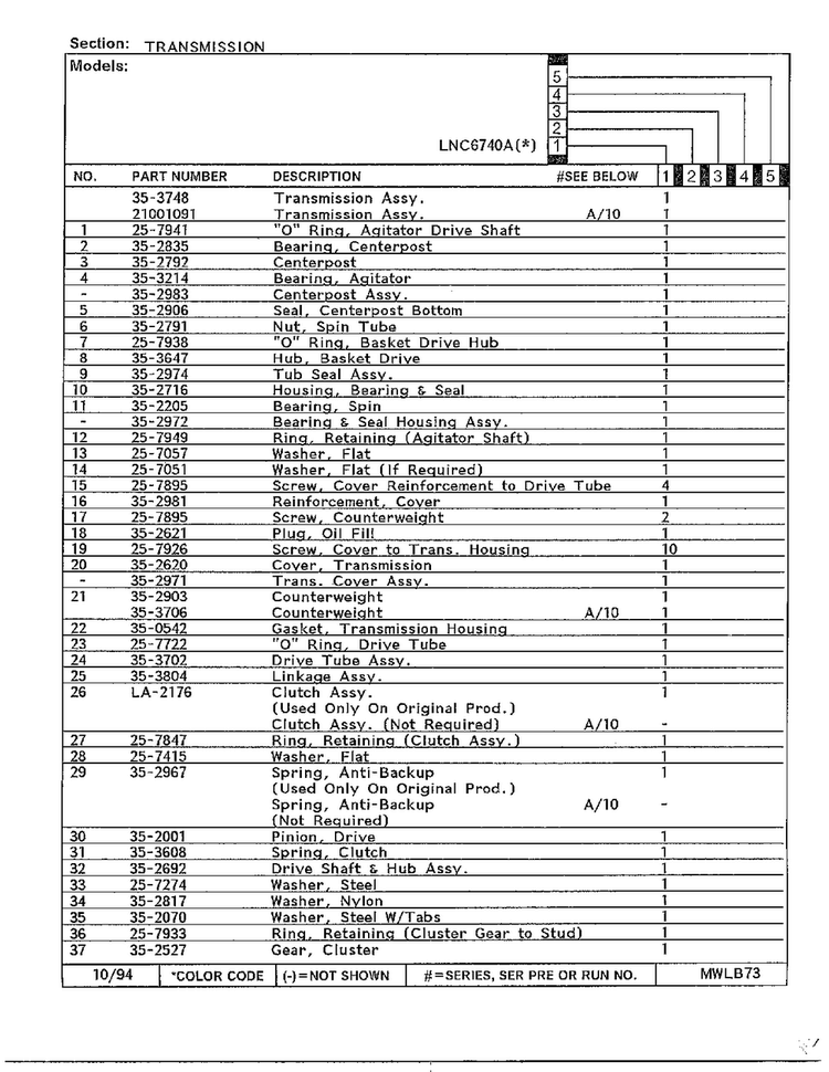 Transmission Page 2 Diagram and Parts List for 6740A  Norge Washer