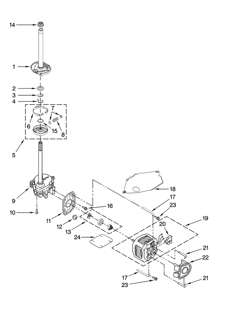 Brake, Clutch, Gearcase, Motor And Pump Parts Diagram and Parts List for 7MMTM0340WW0  Maytag Washer